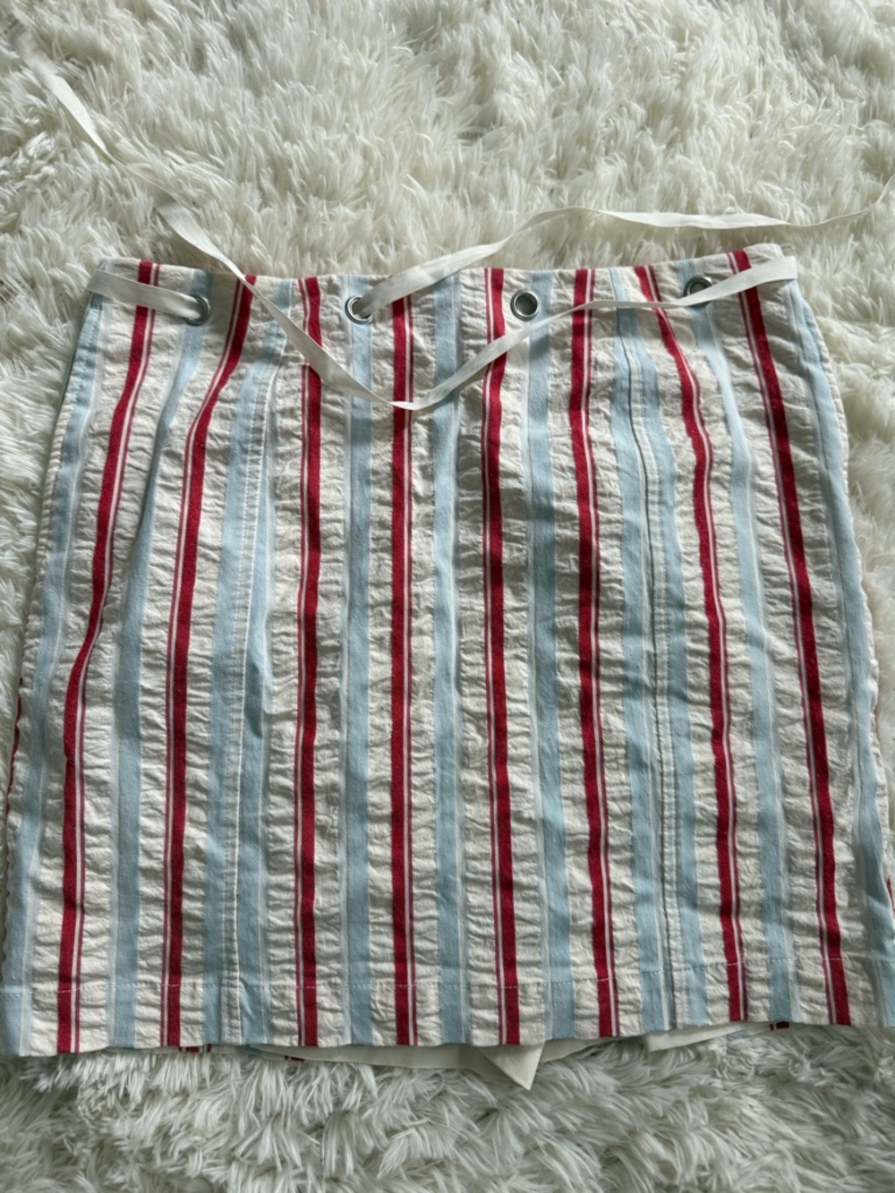 Liz Claiborne Red & Light Blue Striped Mini Skirt